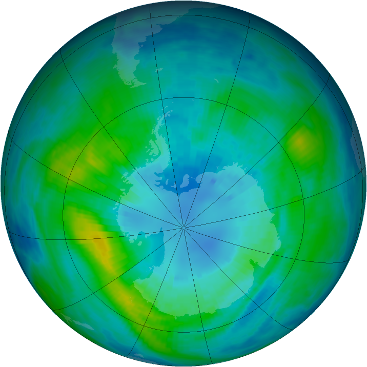 Antarctic ozone map for 05 April 1992